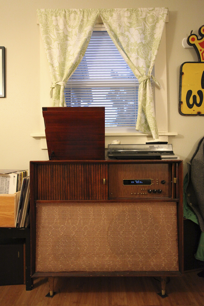 The vintage stereo console, closed