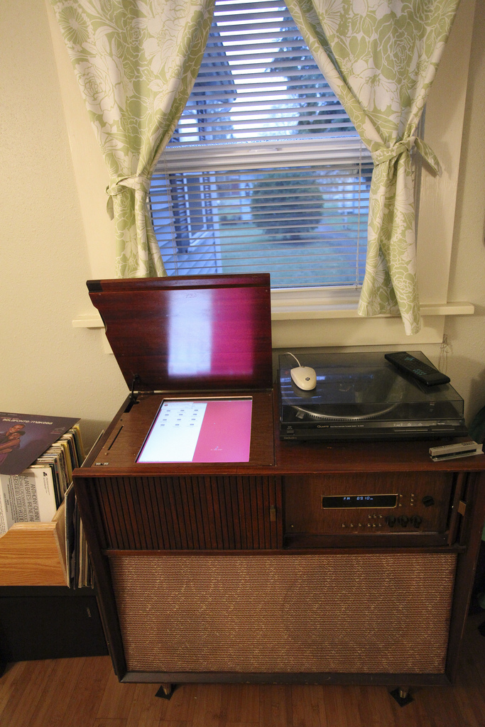 The console with its makeshift tablet screen
