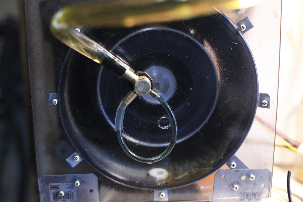 The turntable mechanism inside the console